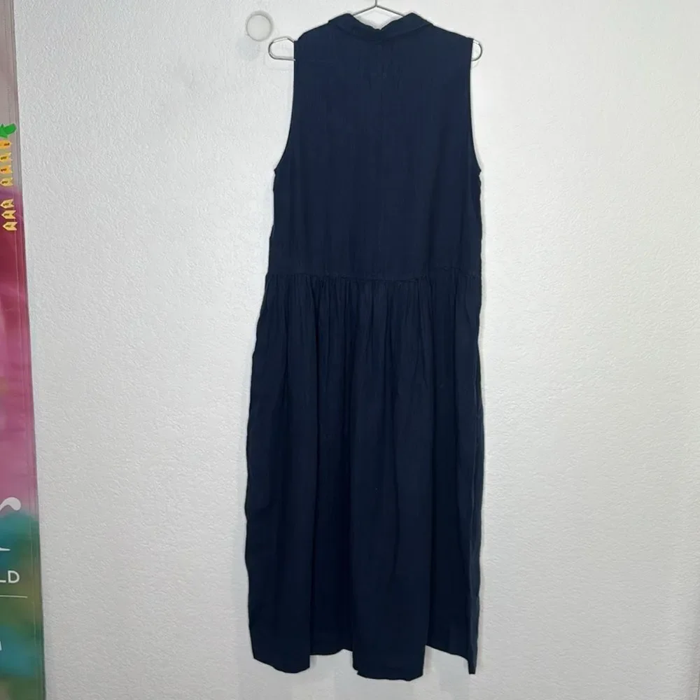 NWT Frank & Eileen Daphne Washed Linen Navy Maxi Dress Large - Picture 7 of 15